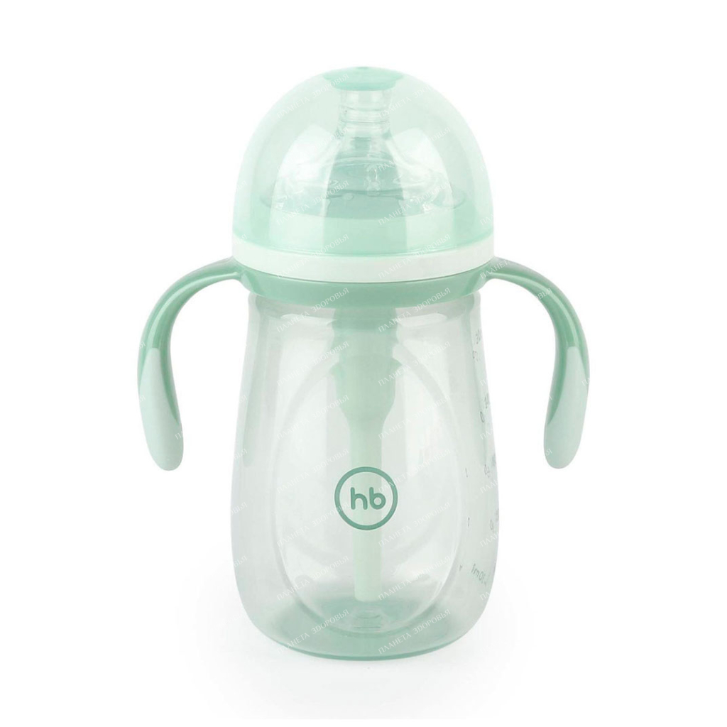 Happy Baby Bottle with handles and silicone nipple 300 ml (olive), art.10020