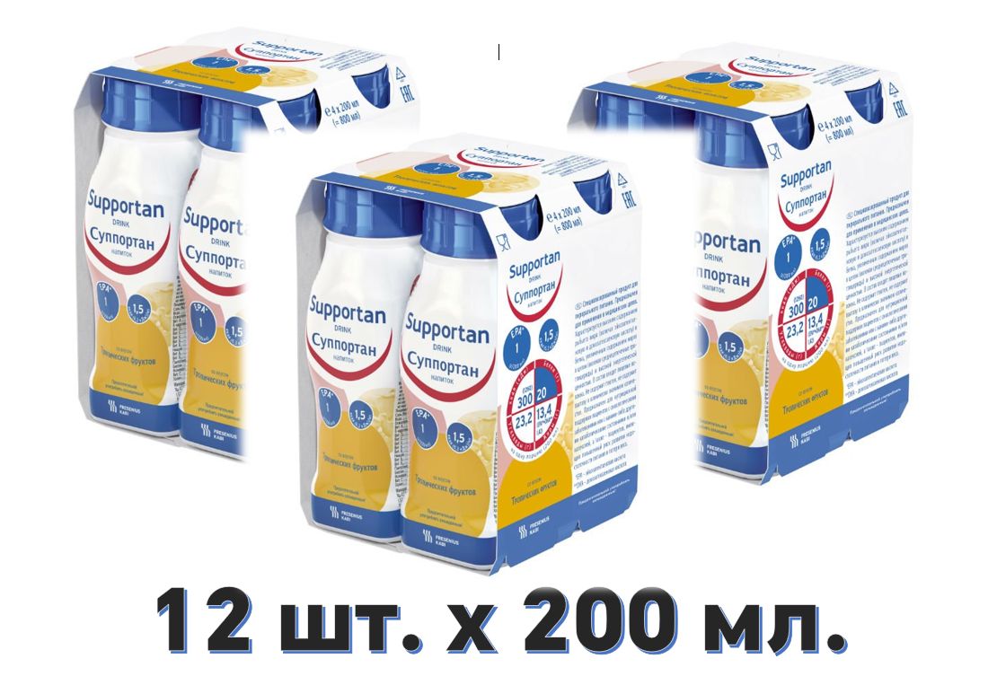 Supportan Tropical Fruit Drink 12 Bottles 200 ml, 12 Count