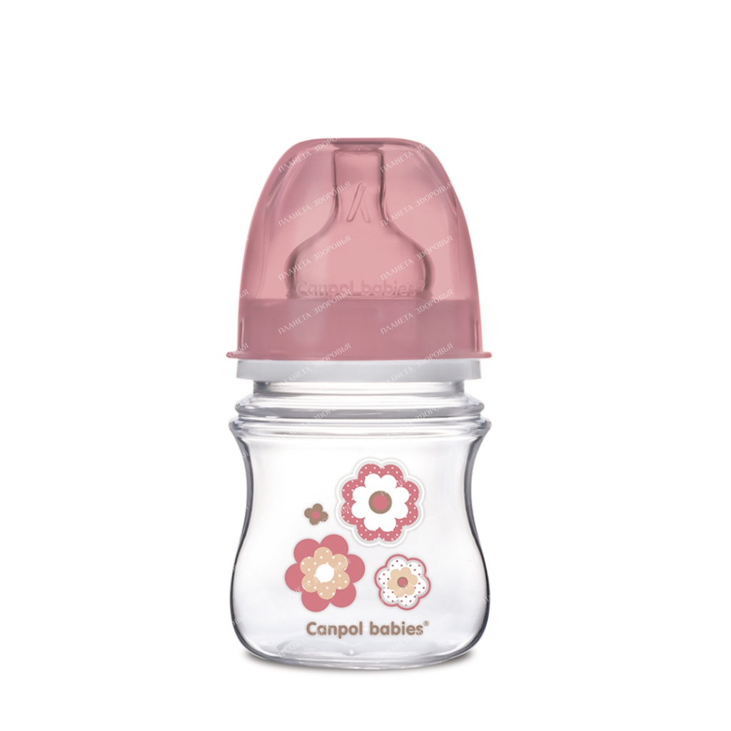 Canpol babies Plastic feeding bottle (slow flow with 0+ wide mouth) 120ml 35/216 pink