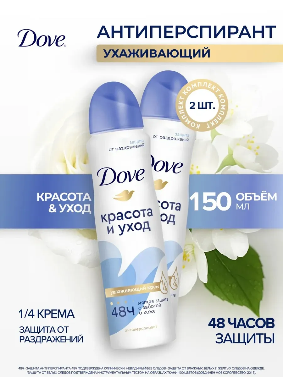 Dove Beauty and Care Aerosol Antiperspirant 2 Pack 150 ml