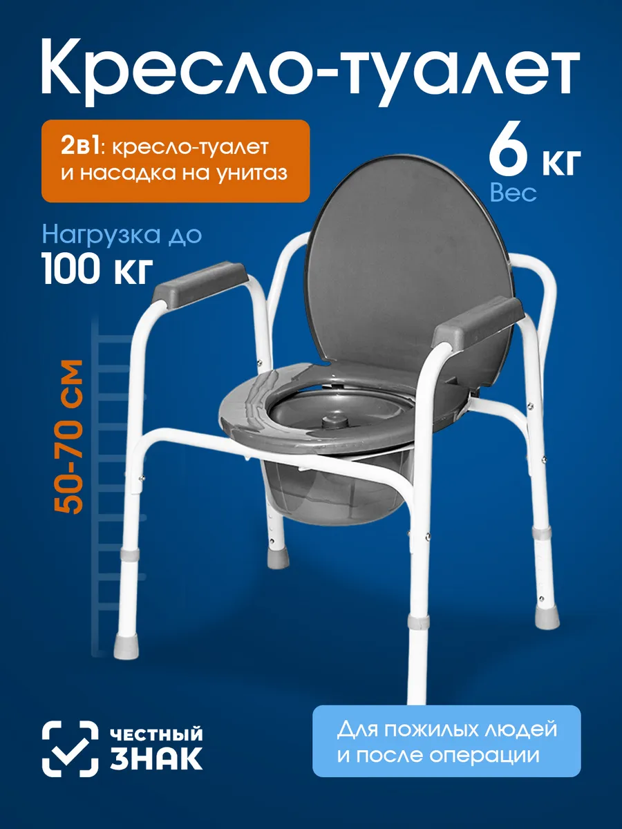 Grey Portable Toilet Chair with Armrests, 100 kg Capacity
