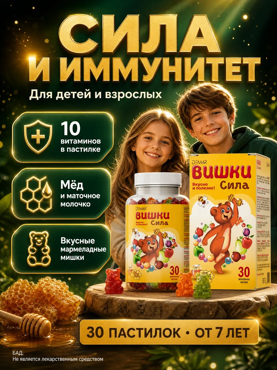 VISHKI Energy Gummy Bears, 60 pcs