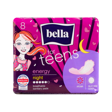 Bella for Teens Energy Night Ultra-Thin Sanitary Pads, 8 Count