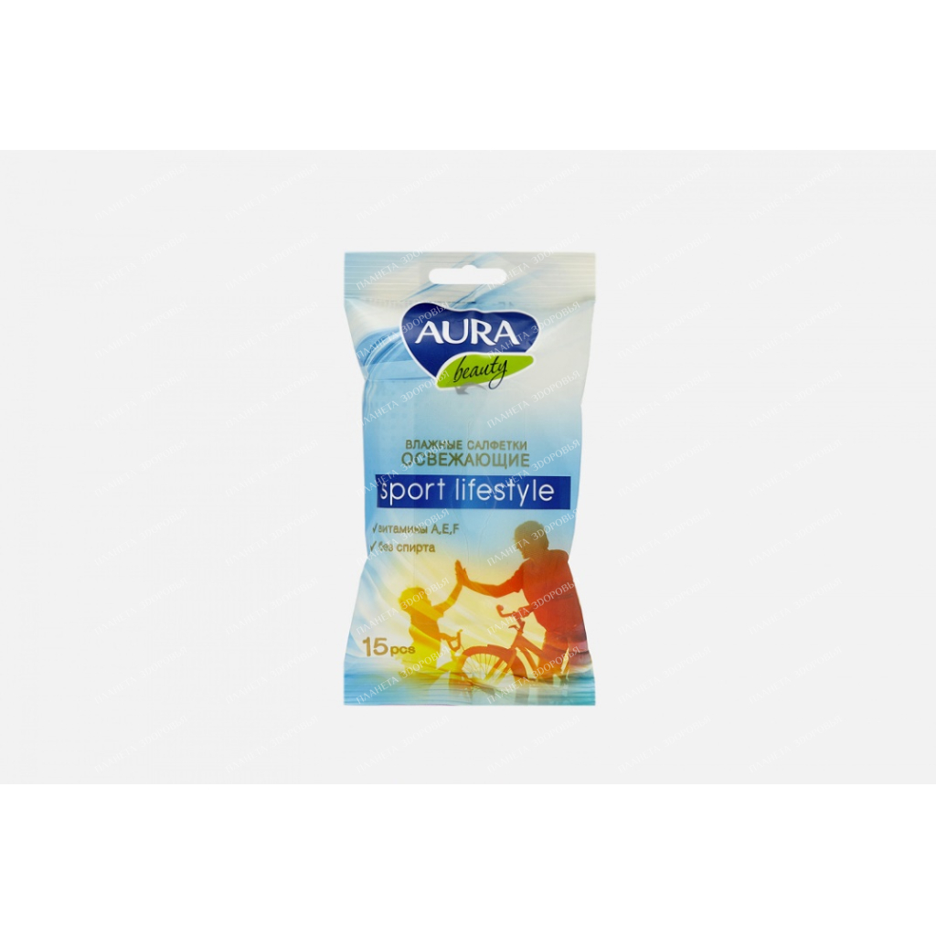 AURA Beauty Refreshing wet wipes "Sport Lifestyle", 15 pcs
