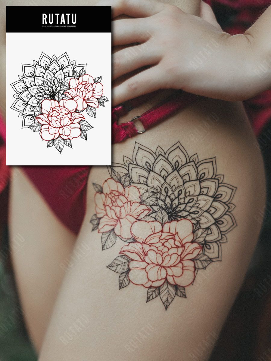 RUTATU Temporary Tattoo Peonies and Pattern