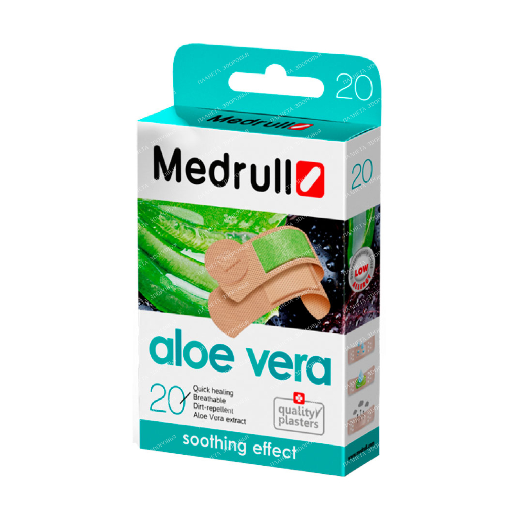 Plasters Medrull "Aloe Vera" №20 (d.22mm-4pcs, 19x72mm-10pcs, 25x72mm-6pcs)