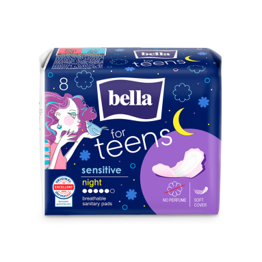 Bella for Teens Sensitive Night Ultra-Thin Pads, 8 Count