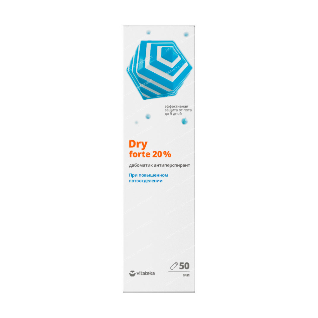 VITATEKA Antiperspirant "Dry forte" dabomatic without alcohol for excessive sweating 20%, 50 ml