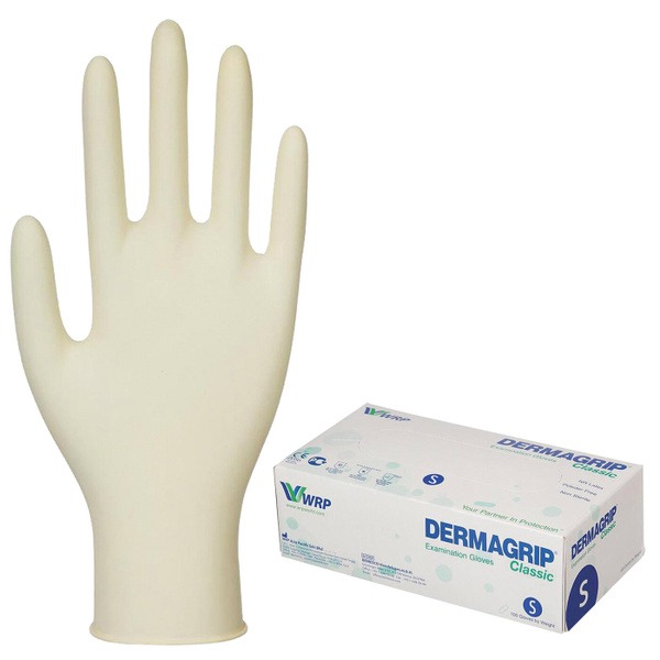 Latex Exam Gloves, Powder-Free, Chlorinated, 50 Pairs (100 Count), Small, Dermagrip Classic