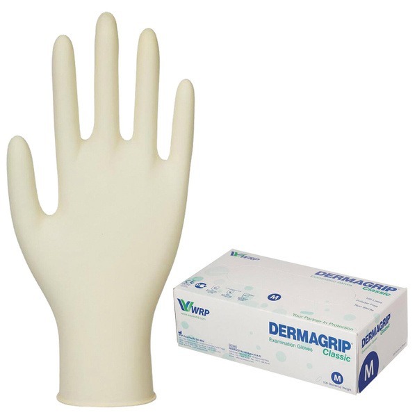 Latex Exam Gloves, Powder-Free, Chlorinated, 100 Count (50 Pairs), Size M, Dermagrip Classic