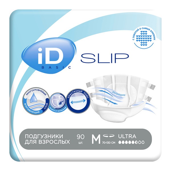 iD Slip Basic Adult Diapers, Size M - 30 Count (3 x 30)