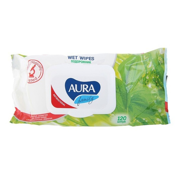Aura Family Antibacterial Wet Wipes (120 Count) with Lid