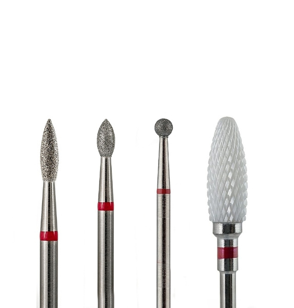 4-Piece Fine Grit Nail Drill Bit Set: Corn, Flame, Bud, Ball