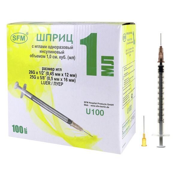 Sterile Insulin Syringe 1ml U-100 with Two Detachable Needles (26G & 25G) - Germany