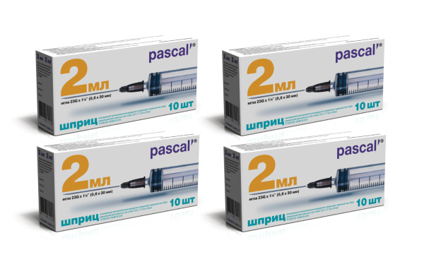 Pascal 3-Part Syringe, 2ml (10pk), 23G Needles (4pk)