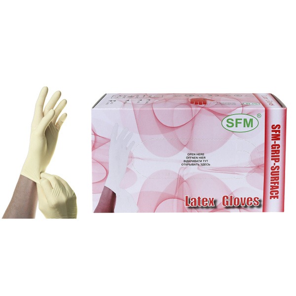 Latex Diagnostic Gloves (SFM-GRIP-SURFACE) - Unpowdered, Textured, Size L (8-9)