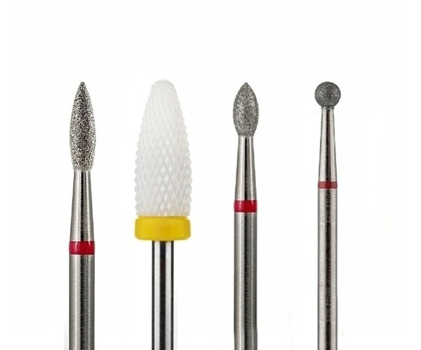4-Piece Nail Drill Bit Set: Fine Corn, Flame, Bud, Sphere - For Gel Polish & Pedicure