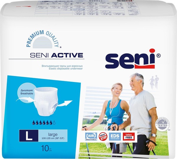 Seni Active Adult Diapers, Size 3 (100-135cm), 10 Count