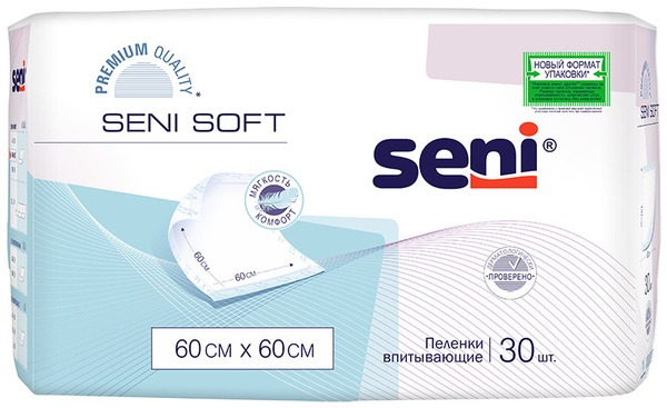 Seni Soft Medical Disposable Absorbent Underpads: 60x60cm, 30 Count