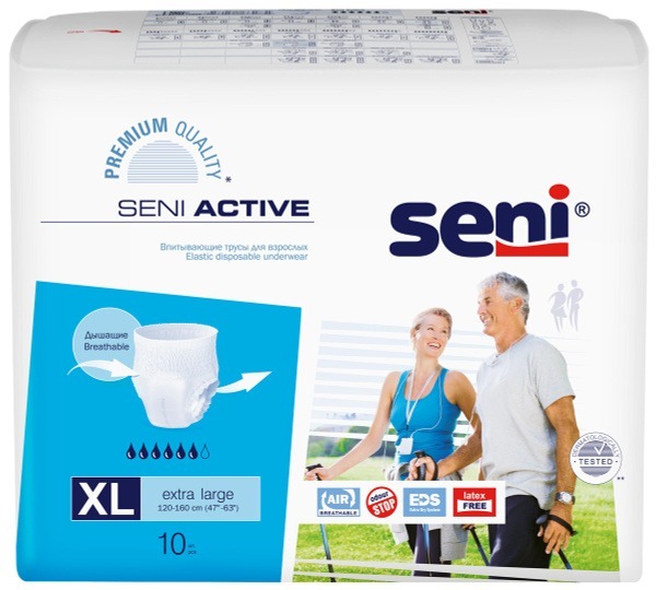 Seni Active Adult Diaper Underwear - Extra Large (120-160cm), 10 Count