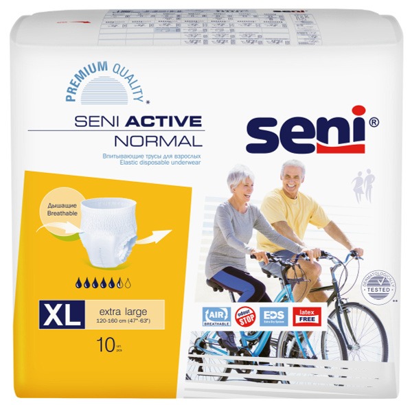 Seni Active Normal Adult Diapers, Extra Large (120-160cm), 10 Count