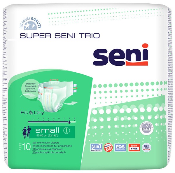Super Seni Trio Small Adult Diapers (10 Count, Waist 55-80cm)