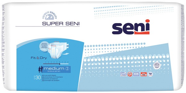Super Seni Adult Diapers, Medium (29.5"-43.3"), 30 Count