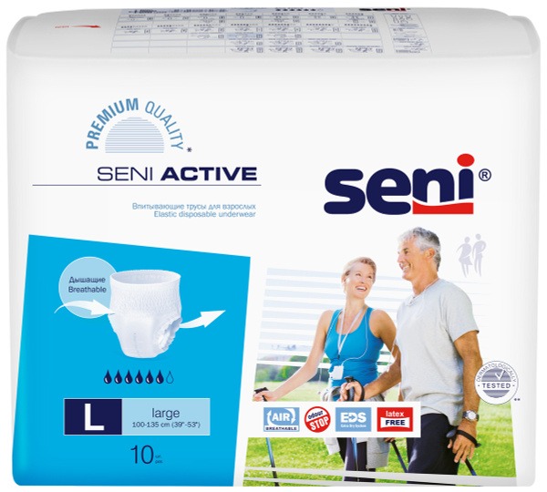 Seni Active Large Adult Diapers (100-135cm Waist, 10 Count)