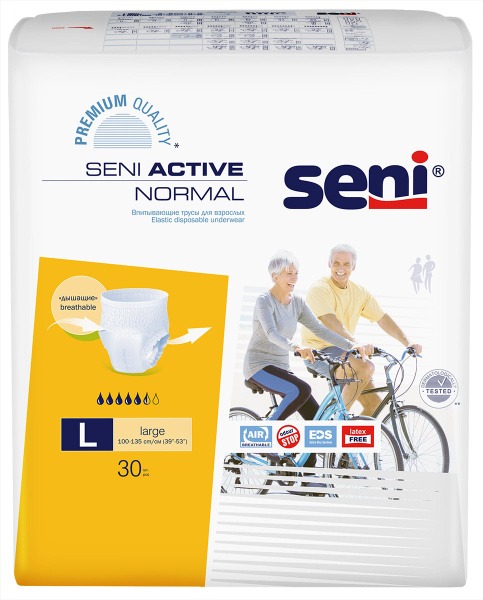 Seni Active Normal Large Adult Diapers (100-135cm Waist), 30 Count