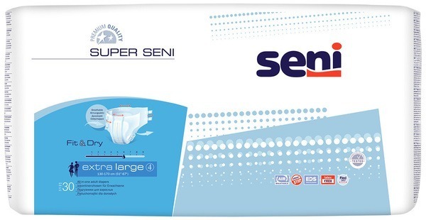 Super Seni Extra Large Adult Diapers (130-170cm Waist), 30 Count