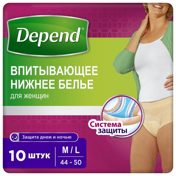Depend Women's Absorbent Underwear, M/L (Sizes 10-14), 10 Count