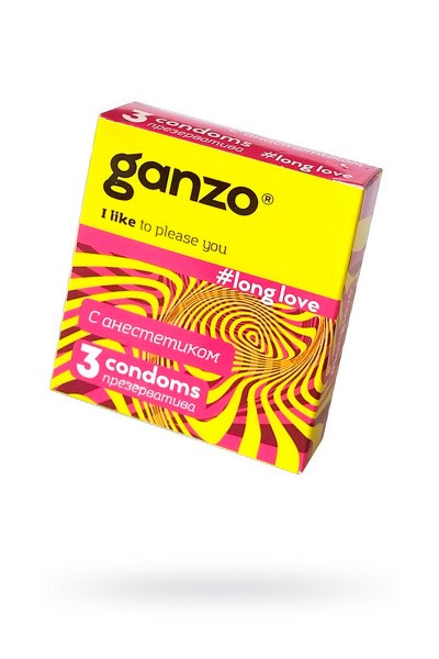 Ganzo Long Love Condoms: 18cm, Numbing, Latex (3 Pack)
