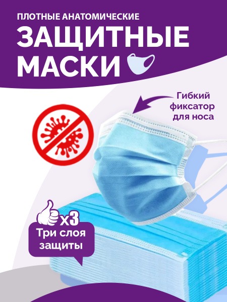 Disposable 3-Ply Face Masks (100 Count), Blue, Made in China