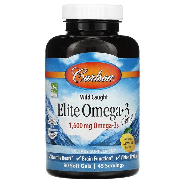Carlson Labs Wild Caught Omega-3s: 1600mg, 90 Softgels, Lemon Flavor