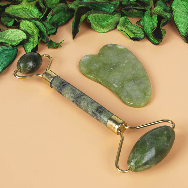 2-in-1 Facial Massage Set: Metal Roller & Gua Sha Scraper