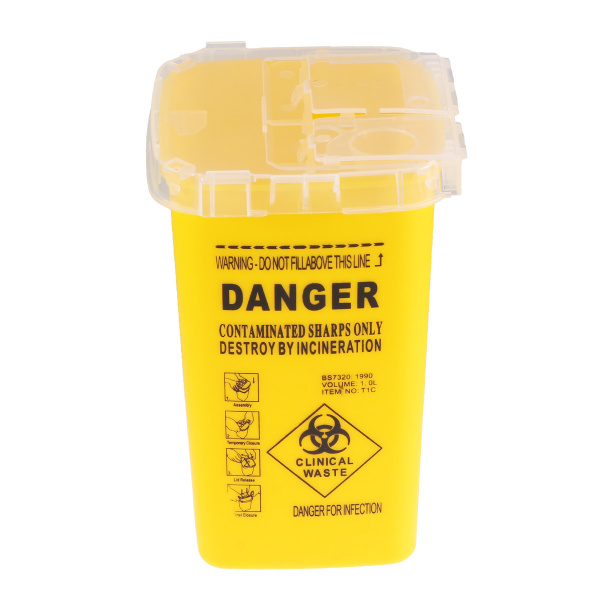 Yellow 1L Sharps Container for Tattoo & Permanent Makeup Needles/Modules