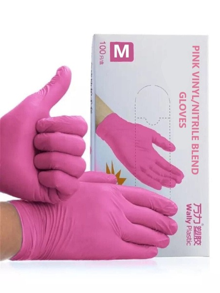 Pink Nitrile Hairdressing Gloves (Medium, 50 Pairs) - Disposable, Vinyl-Coated