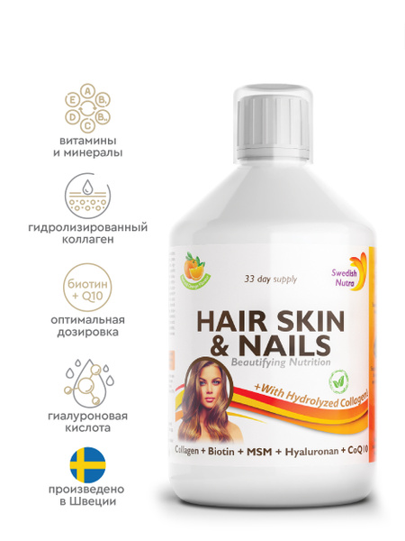 Swedish Nutra Hair, Skin & Nails Vitamins - 500ml (33 Servings)