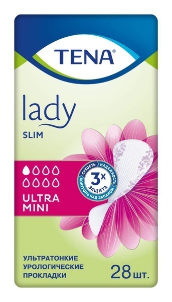 TENA Lady Slim Ultra Mini Sanitary Pads, 28 Count