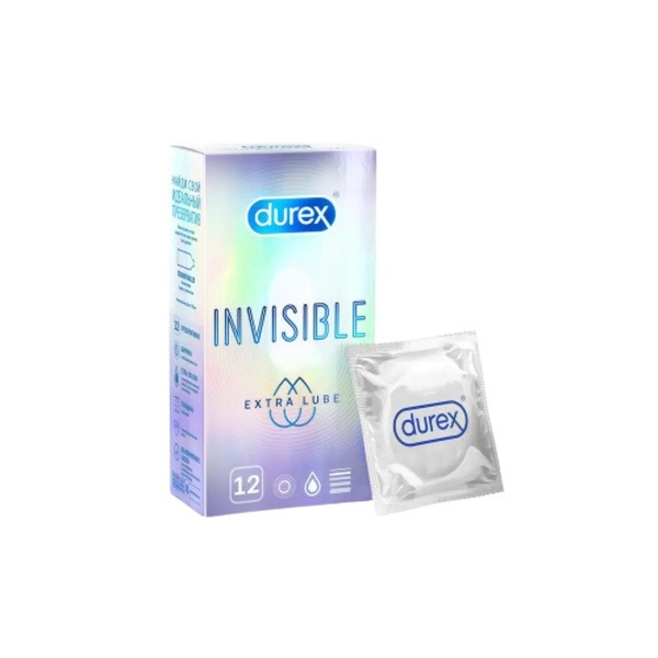 Durex Invisible Ultra-Thin Condoms with Natural Latex & Extra Lube (12 Pack)