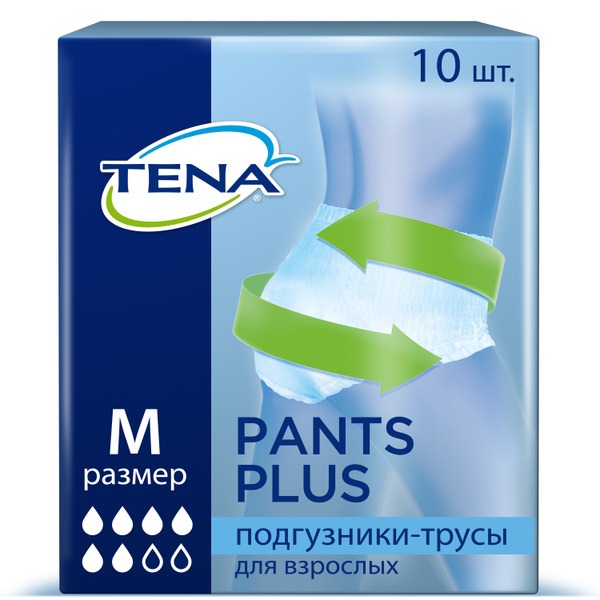 Tena Pants Plus Adult Diapers, Medium, 10 Count