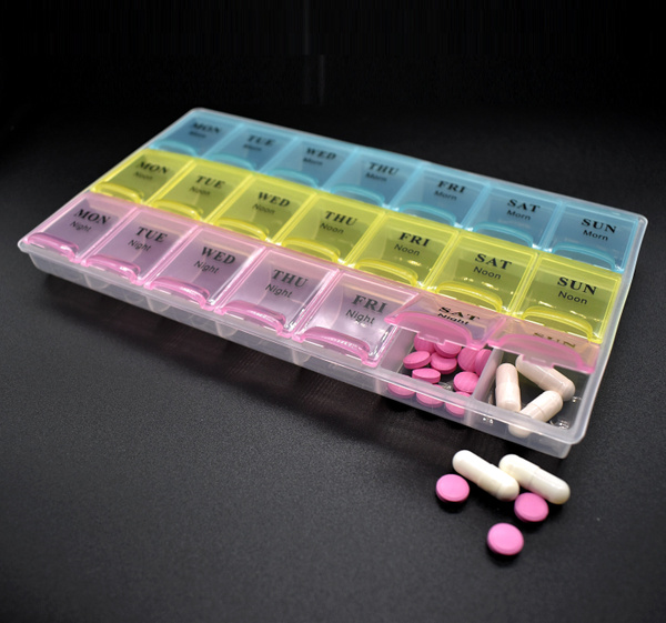Weekly Pill Organizer: 21 Compartments (Day/Night)