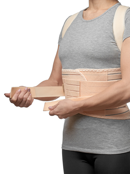 Rigid 4-Stay Orthopedic Corrective Corset with Extra Tightening - Black, Size XL