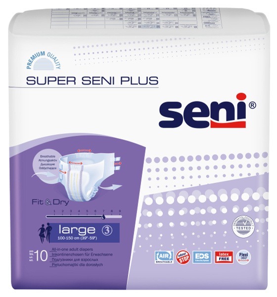 Super Seni Plus Adult Diapers, Large (10 Count)