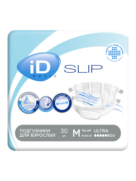 iD Adult Diapers Slip Basic, Medium, 30 Count