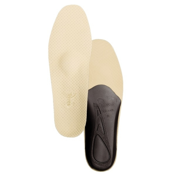 Beige Leather Orthotic Insoles with Heel Support - Size 42