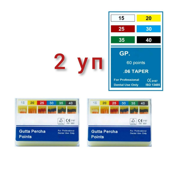 Gutta-Percha Points, 0.06 Taper, Sizes 15-40, 120 Count (2 Packs)