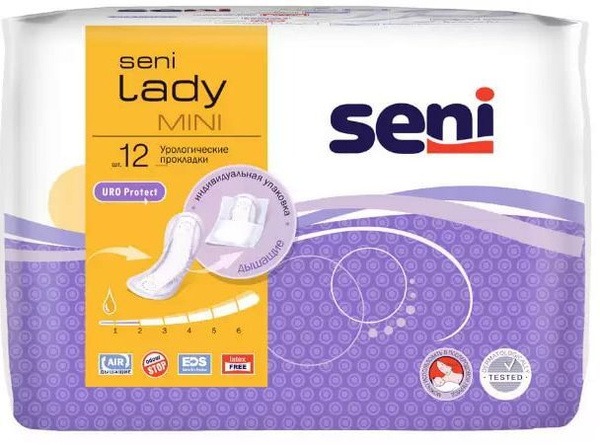 Seni Lady Mini Sanitary Pads for Light Bladder Leaks, 12 Count