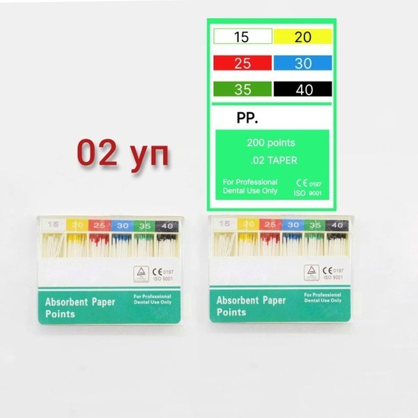 Absorbent Paper Points (ISO 02, #15-40, 200/pack, 2-pack)