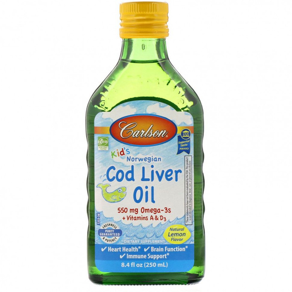 Carlson Norwegian Cod Liver Oil - Omega-3 Kids Lemon Flavor (250ml)